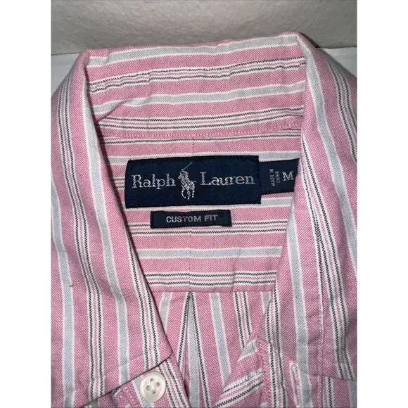 Polo Ralph Lauren Long Sleeve Custom Fit Button-Down Pink Striped Shirt NWT M - Picture 2 of 12